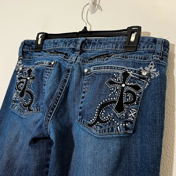 Rock 47 Wrangler Jeans Womens 33x31 Western Y2K Cowgirl Rodeo Ultra Low Rise - Picture 4 of 6